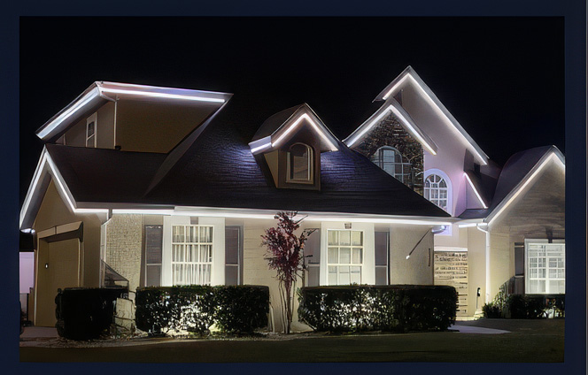 Home with a soft, even warm-white wash along the roofline
